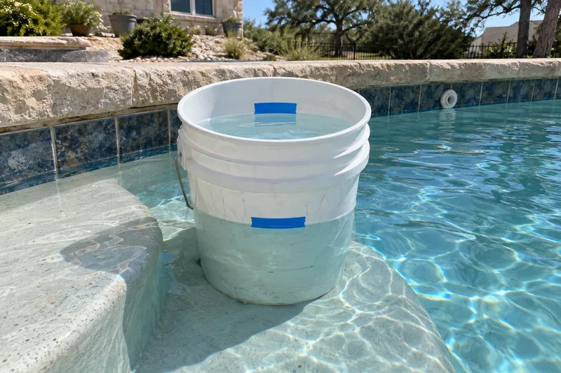 Bucket test on a pool step to check for a leak