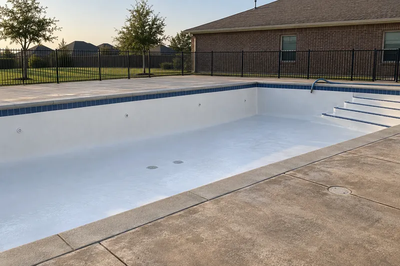 Drained community pool with a fresh white finish